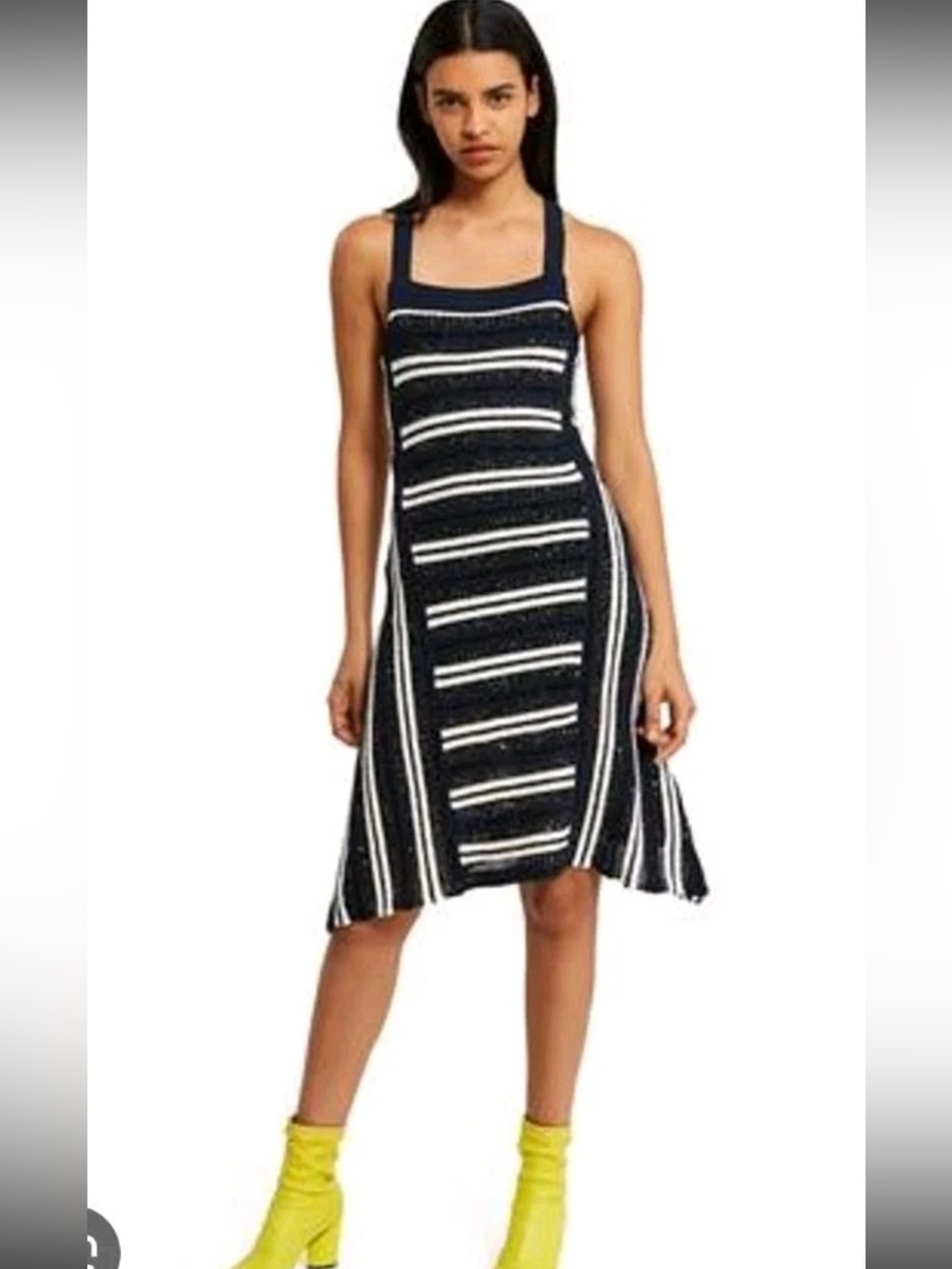 Opening Ceremony Navy and White Striped Sleeveless Knit Midi Dress